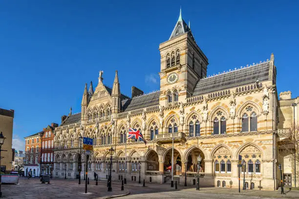 The historic Guildhall hall in the town of Northampton  in England