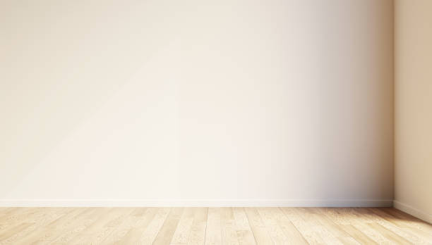 istock Empty room of modern flat with wooden floor. Blank white wall. Template for your content. 3D illustration. 1436369360