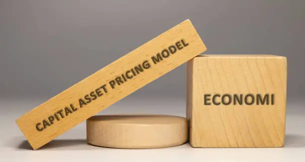 Photo of Capital asset pricing model written on wooden surface. economy and business.