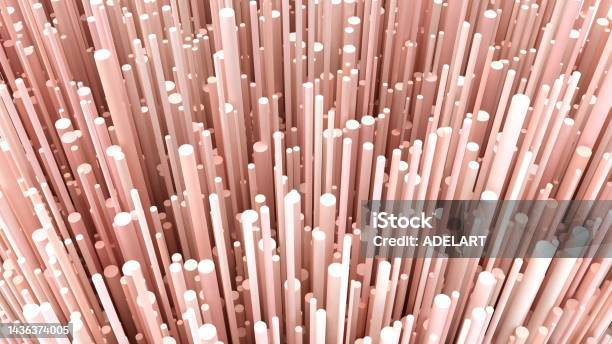 3d Render Cylinders Background Geometric Shapes Cylinders Backdrop Trendy Modern Wallpaper 3d Illustration Fiber Futuristic Particle Explosion Spore Abstract Texture Stock Photo - Download Image Now