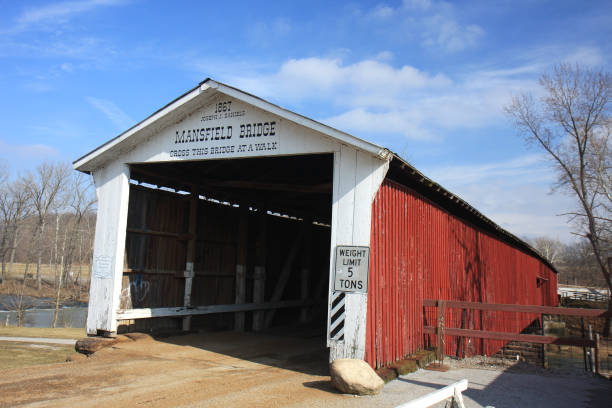 One of the Most Popular Covered Bridge is Mansfield Bridge in Indiana Mansfield, Indiana, USA-March 7,2008:One of the Most Popular Covered Bridge is Mansfield Bridge in Indiana and built in 1867 indiana covered bridge stock pictures, royalty-free photos & images