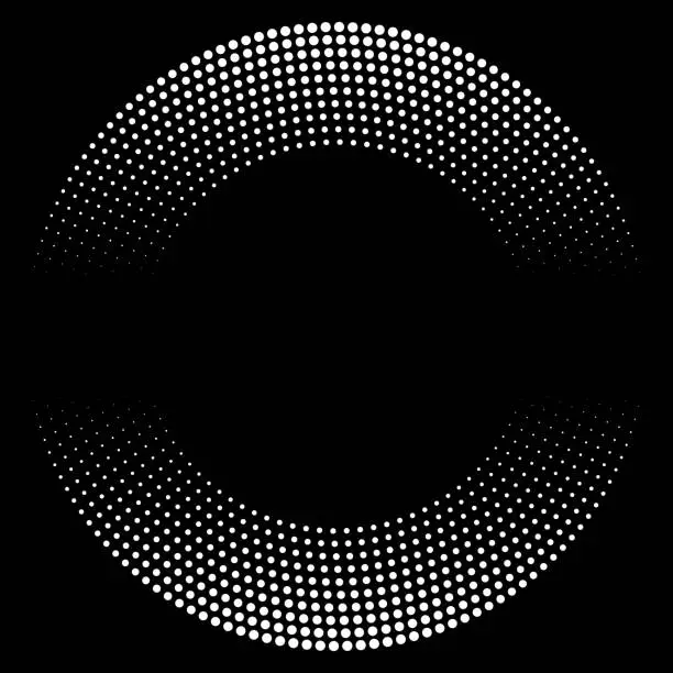 Vector illustration of Duotone pattern of white circles on black, in circle around copy space