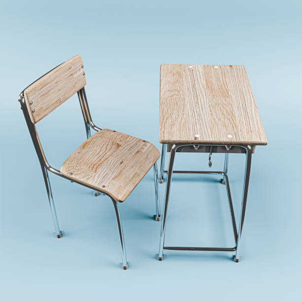 istock school desk isolated on blue background 1436377514