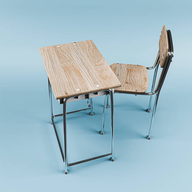 istock school desk isolated on blue background 1436377530