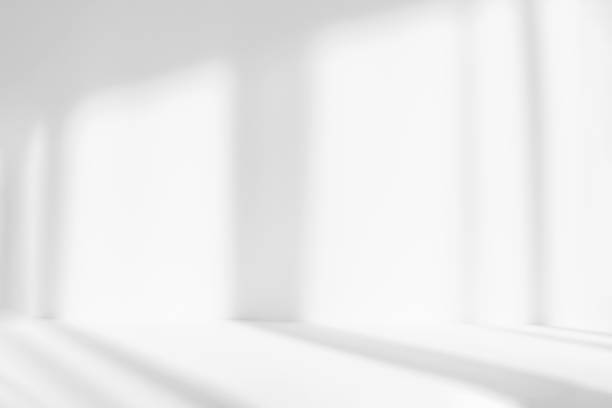 istock Blurred abstract white studio background for product presentation. Empty room with shadows of window. Display product. 1436379015