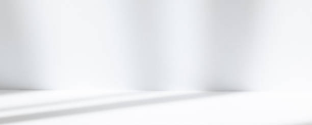 istock Abstract white studio background for product presentation. Empty room with shadows of window. Display product with blurred backdrop. Banner 1436379041