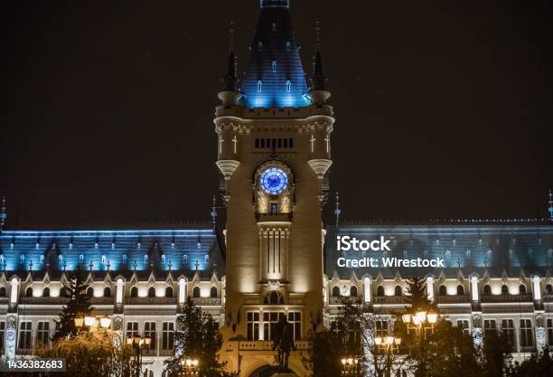 Beautiful Palace Of Culture In Iasi Illuminated At Night Stock Photo - Download Image Now