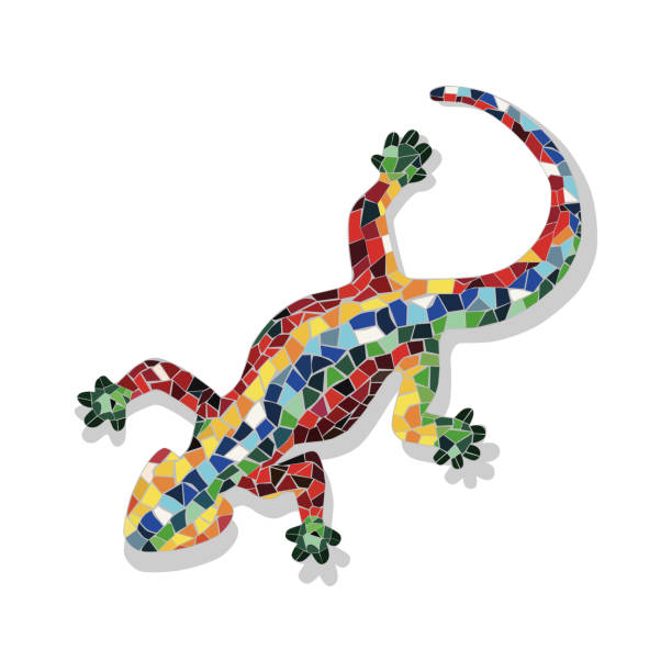 ilustraciones, imágenes clip art, dibujos animados e iconos de stock de hermosa lagartija colorida. - barcelona