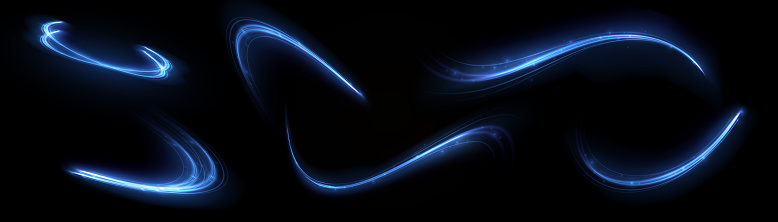 Blue glowing shiny lines effect vector background. Luminous white lines of speed. Light glowing effect. Abstract motion lines. Light trail wave, fire path trace line, car lights, optic fiber and inc