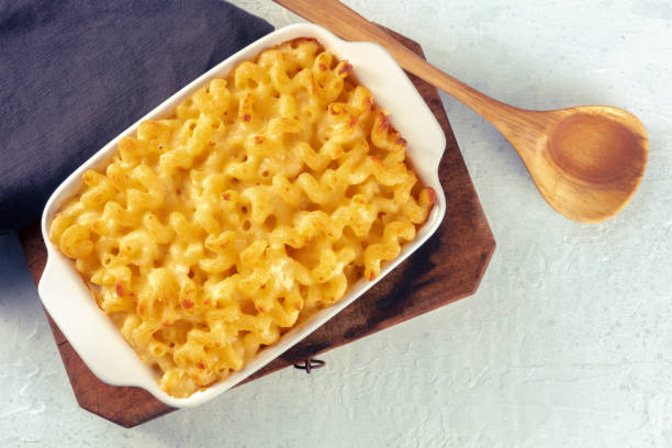 istock Macaroni and cheese pasta in a casserole dish, shot from the top 1436389530