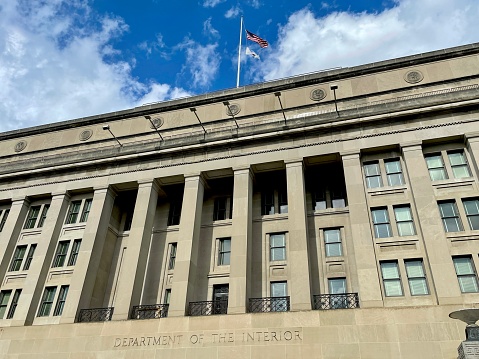 This is the front entrance of the US Treasury Department in Washington, DC.