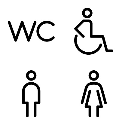Toilet line icon set. WC sign. Men,women and handicap symbol. Restroom for male, female, disabled. Vector graphics