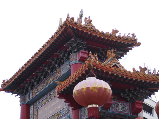 istock Chinese roundabout red white gray and green sky gray white clouds 1436391552
