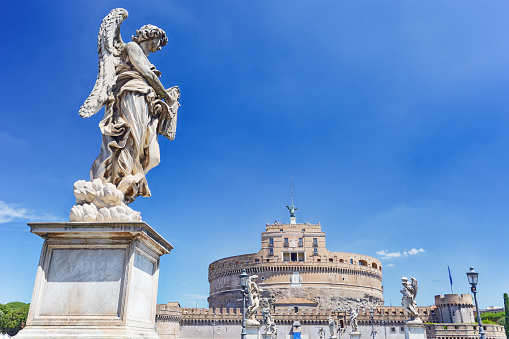 The Ponte Sant'Angelo and the Castel at sunny day, Rome, Italy