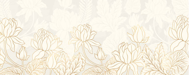 kontur kwiatu lotosu hnd narysowany styl. azjatycki symbol narodowy roślina. projekt szkicu w stylu vintage. - water lily obrazy stock illustrations
