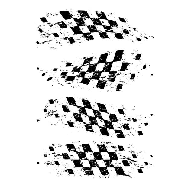 Different grunge wave flags set Abstract car sport race logo with black and white flags. Start and finish line design for racing championship motorsport stock illustrations