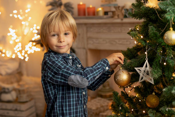 istock Cute child, boy, playing in a decorated room for Christmas 1436393472