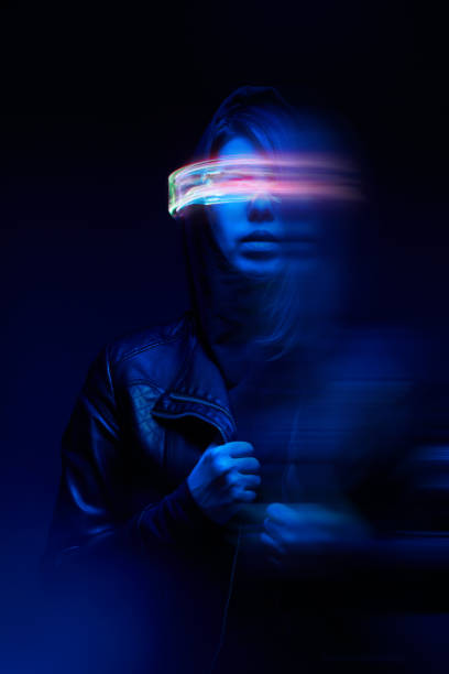 istock Woman is using augmented reality headset. Concept of virtual, augmented and extended reality. 1436398710