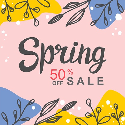 Vector illustration template for advertising banner, poster, flyer. Background for advertising spring sale. Spring sale lettering for modern design.