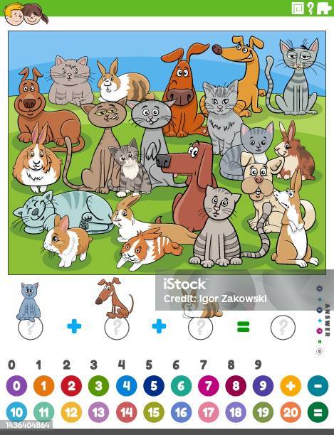 Numerotation Animal Counting And Adding Task With Cartoon Animals Stock Illustration ...