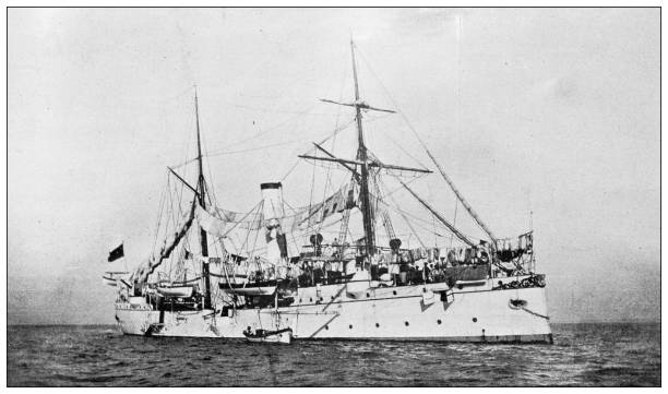 istock Antique image: Naval battle in front of Manila, Spanish ship 
