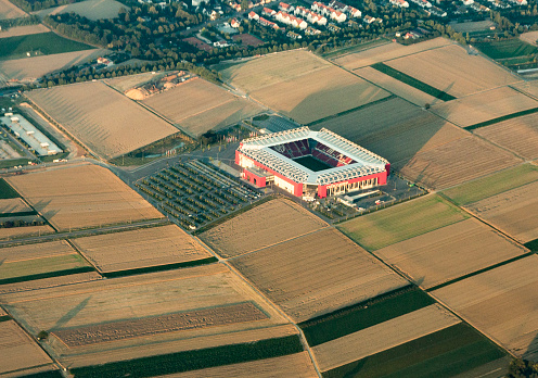 MAINZ, GERMANY - JULY 17, 2014: aerial of Coface Arena of the german premier league soccer club Mainz 05. The arena is also calles Opel arena.