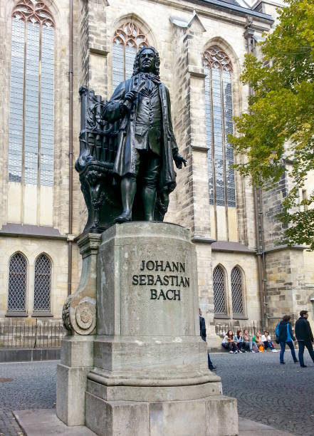 Leipzig, Germany - August 23, 2014:  Bach monument stands since 1908 in front of the St Thomas Kirche church where Johann Sebastian Bach is buried in Leipzig Germany