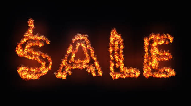 The word SALE in flaming letters of fire Burning sign says SALE. fire letter e stock pictures, royalty-free photos & images