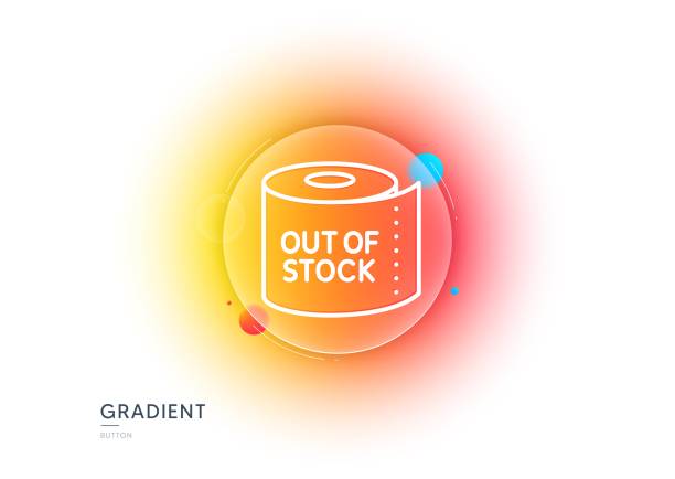 Toilet paper tissue roll line icon. Out of stock sign. Gradient blur button. Vector Toilet paper tissue roll line icon. Gradient blur button with glassmorphism. Out of stock sign. Coronavirus shopping panic symbol. Transparent glass design. Toilet paper line icon. Vector sold out transparent stock illustrations