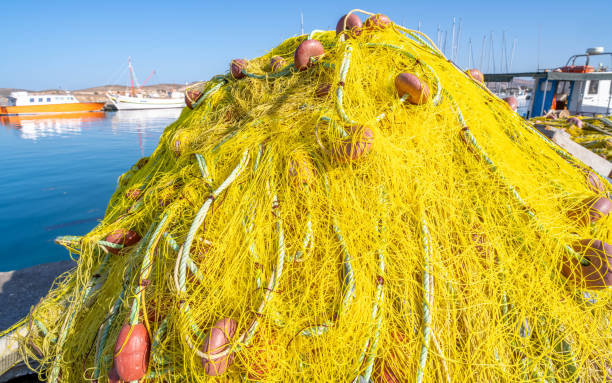 Fishing net at the port on the Greek island of Paros