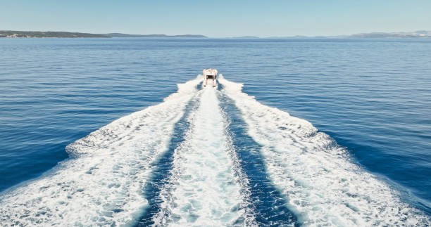 istock Modern yacht cruising in sea. 1436420039