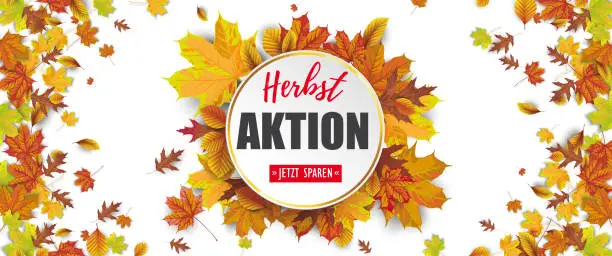 Vector illustration of German text Herbstaktion, Jetzt Sparen, translate Autumn Sale, Buy Now. Eps 10 vector file.