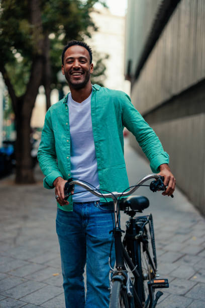 istock Portrait of urban man with bicycle. 1436423933
