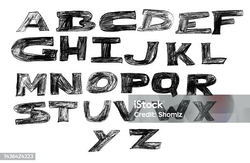 istock Hand drawn narrow capital letters 1436424223
