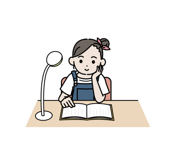 ilustrações de stock, clip art, desenhos animados e ícones de illustration of a girl reading a book - pre adolescent child child white background asian ethnicity