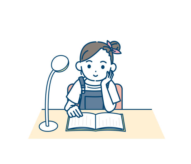 ilustrações de stock, clip art, desenhos animados e ícones de illustration of a girl reading a book - pre adolescent child child white background asian ethnicity