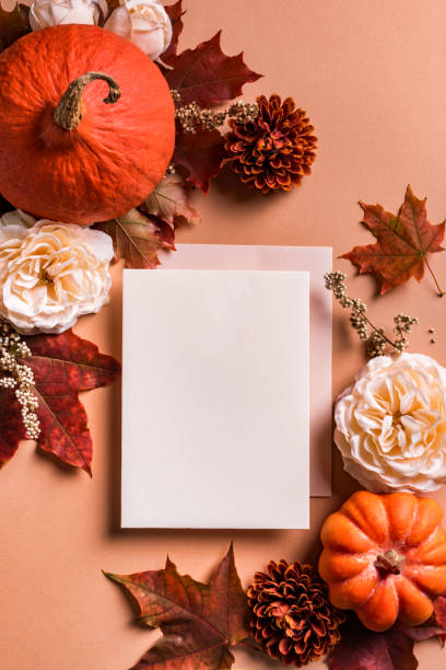istock blank card, autumn pumpkins and flowers 1436426202