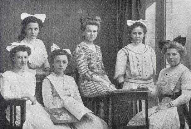 istock Six young seated women look at the viewer 1436428415