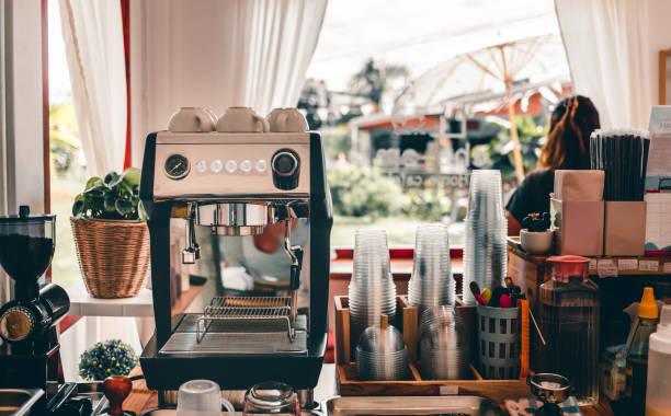 istock Minimal looking coffee shop ready to open,Coffee machine in the cafe 1436428841