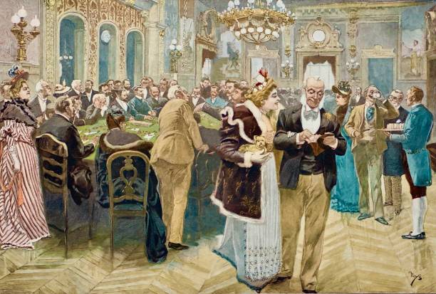 In the Grand Casino of Monaco Illustration from 19th century. 1895 stock illustrations