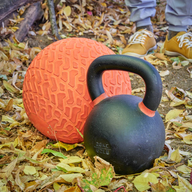 istock heavy iron kettlebell and slam ball 1436430206
