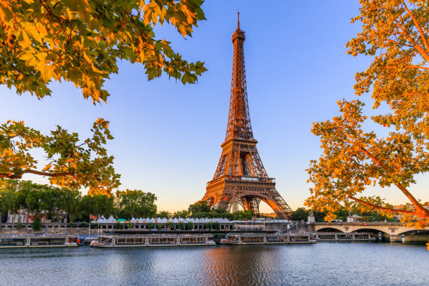 Paris, Eiffel Tower. Paris, Eiffel Tower and river Seine at sunrise. Paris, France. france stock pictures, royalty-free photos & images
