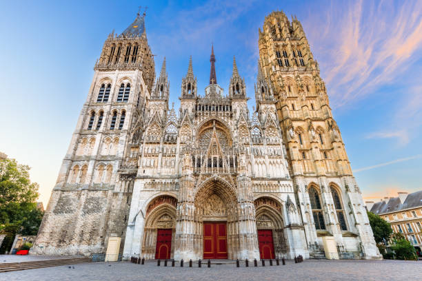 Rouen, Normandy, France. Rouen, Normandy, France. The west front of the Rouen Cathedral famous for its towers. rue du gros horloge photos stock pictures, royalty-free photos & images