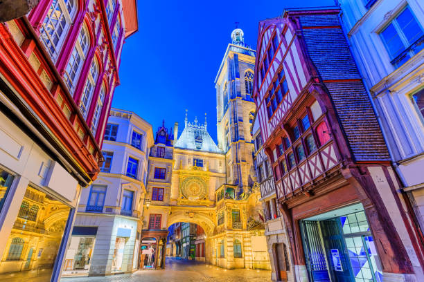 Rouen, Normandy, France. Rouen, Normandy, France. The Great-Clock (Gros-Horloge) a fourteenth-century astronomical clock. rue du gros horloge photos stock pictures, royalty-free photos & images