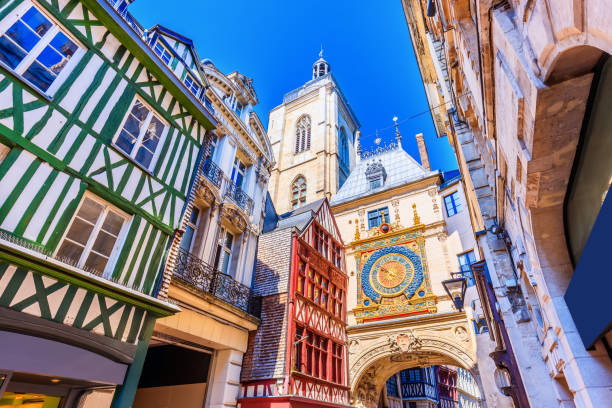 Rouen, Normandy, France. Rouen, Normandy, France. The Great-Clock (Gros-Horloge) a fourteenth-century astronomical clock. rue du gros horloge photos stock pictures, royalty-free photos & images