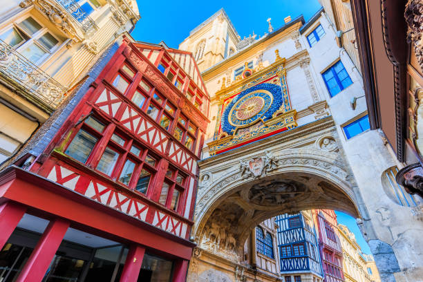 Rouen, Normandy, France. Rouen, Normandy, France. The Great-Clock (Gros-Horloge) a fourteenth-century astronomical clock. rue du gros horloge photos stock pictures, royalty-free photos & images