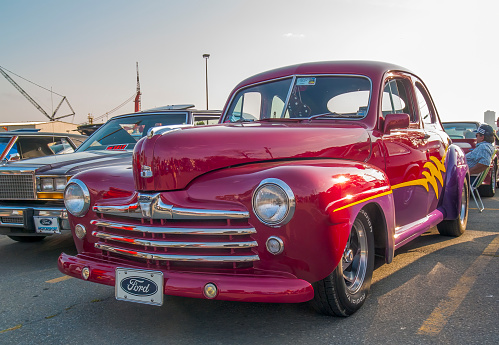 Iconic Classic American Cars. Collectors items at car show. The photo was taken mid day in Jægerspris June 5th, 2021, Denmark after a classic American car cruise.