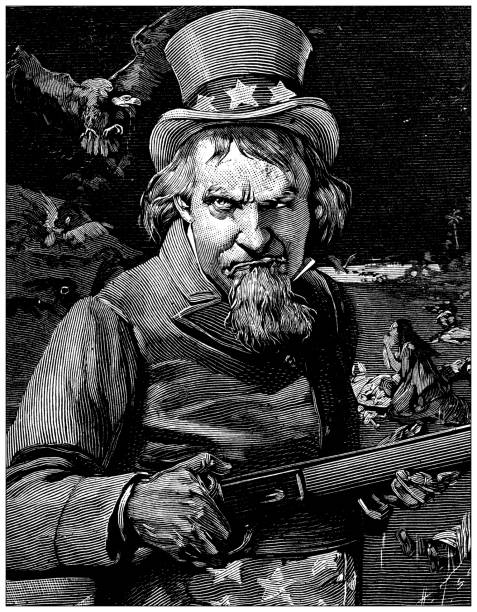 Antique image: Spanish American war satire cartoon, Evil Uncle Sam