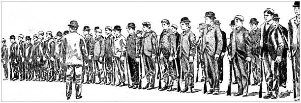 Antique image: Spanish American war satire cartoon, rich people recruits