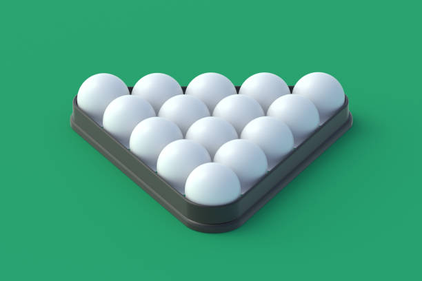 Blank billiard balls in plastic triangle. Game for leisure. Sports equipment. 3d render